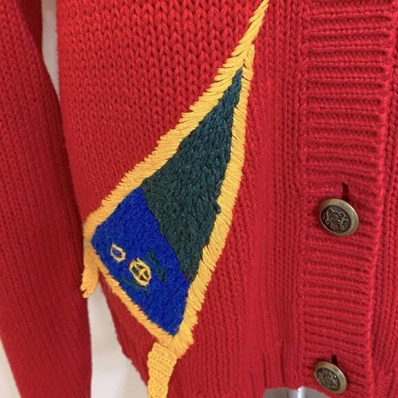 Vintage Heirlooms Red Knit Cardigan With School Activity Appliqué S - Picture 12 of 16
